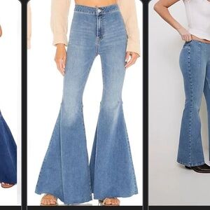 Free People Blue Flare Wide Leg Jeans